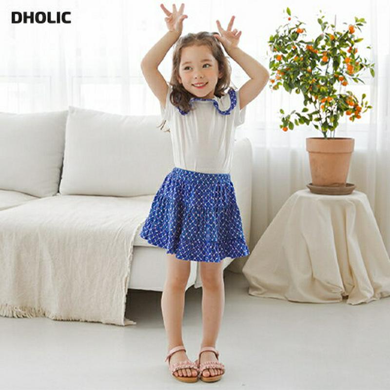 花柄ワイドカラーTシャツ&スカートSET(ブルー)・p001933 キッズ【3~8才】【set】【セットアップ setup トッ