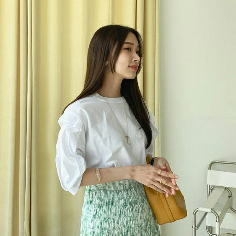 ディテールパフTシャツ・全3色・b62156 レディース【tops】【トップス Tシャツ パフスリーブ 七分丈 七分袖 7分丈 