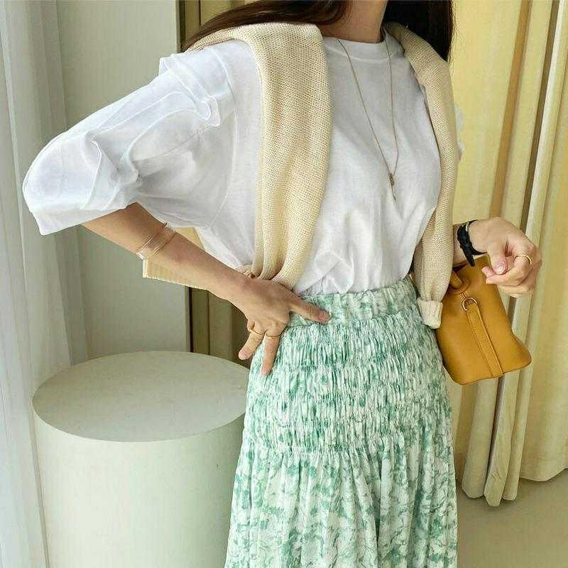 ディテールパフTシャツ・全3色・b62156 レディース【tops】【トップス Tシャツ パフスリーブ 七分丈 七分袖 7分丈 