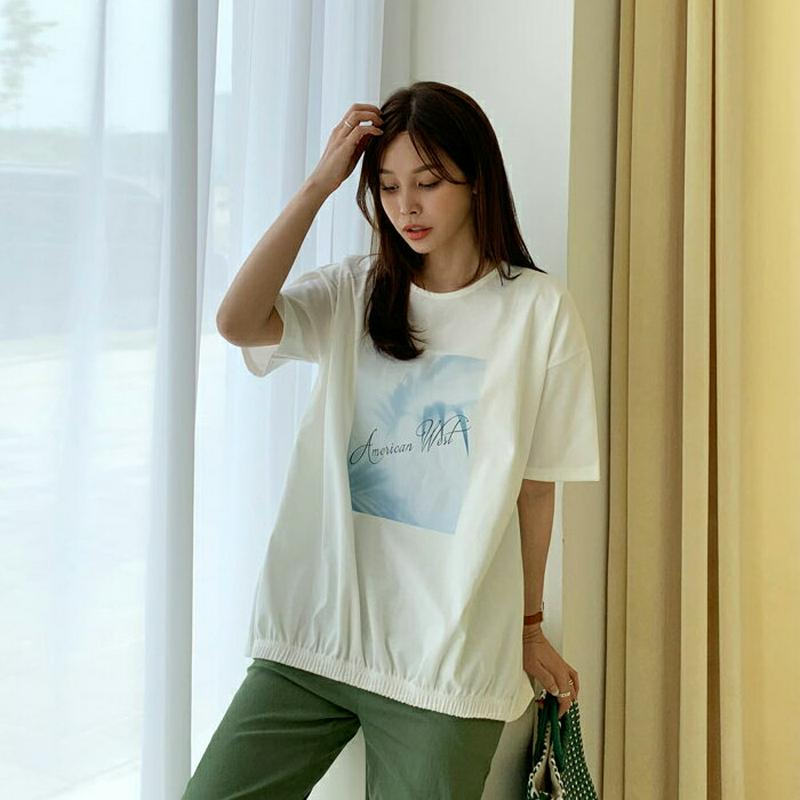 プリントゴムヘムTシャツ・全4色・b62153 レディース【tops】【トップス Tシャツ 半袖 ハーフスリーブ プリント プリ