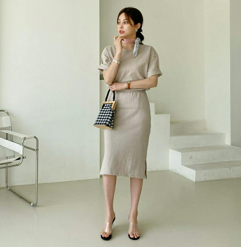 コットンTシャツ&スカートSET・全3色・t62144 レディース【ops】【セットアップ setup トップス Tシャツ 半袖