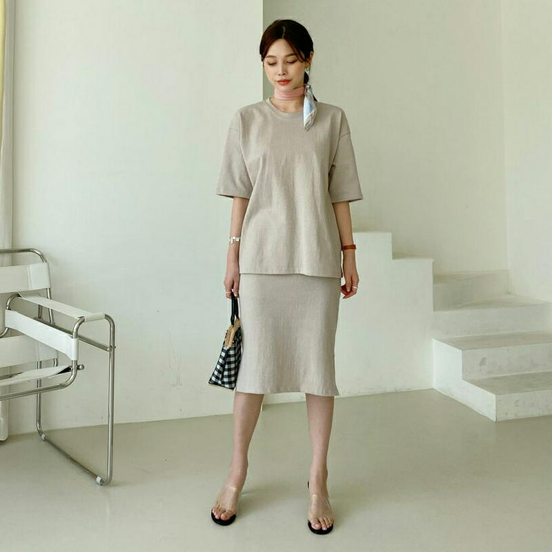 コットンTシャツ&スカートSET・全3色・t62144 レディース【ops】【セットアップ setup トップス Tシャツ 半袖