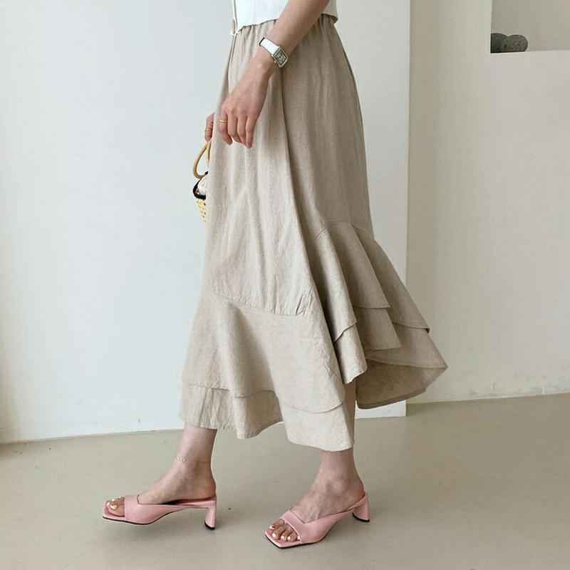 ラッフルへムスカート・全3色・b62168 レディース【sk】【スカート ロング ロングスカート ラッフル フリル 単色 フェミ