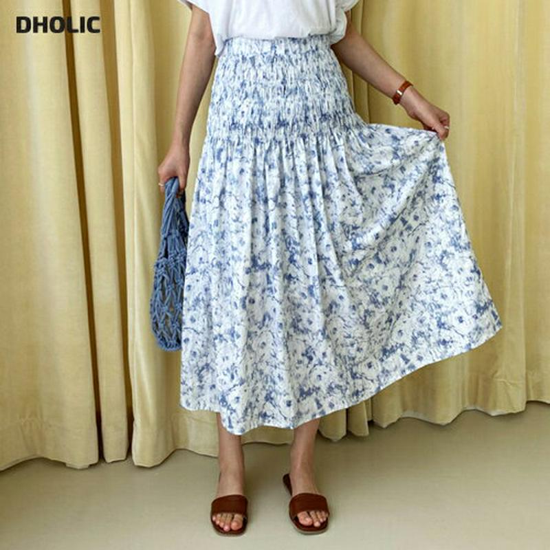 シャーリングパターンスカート・全2色・b62170 レディース【sk】【スカート ロング ロングスカート シャーリング 総柄 大