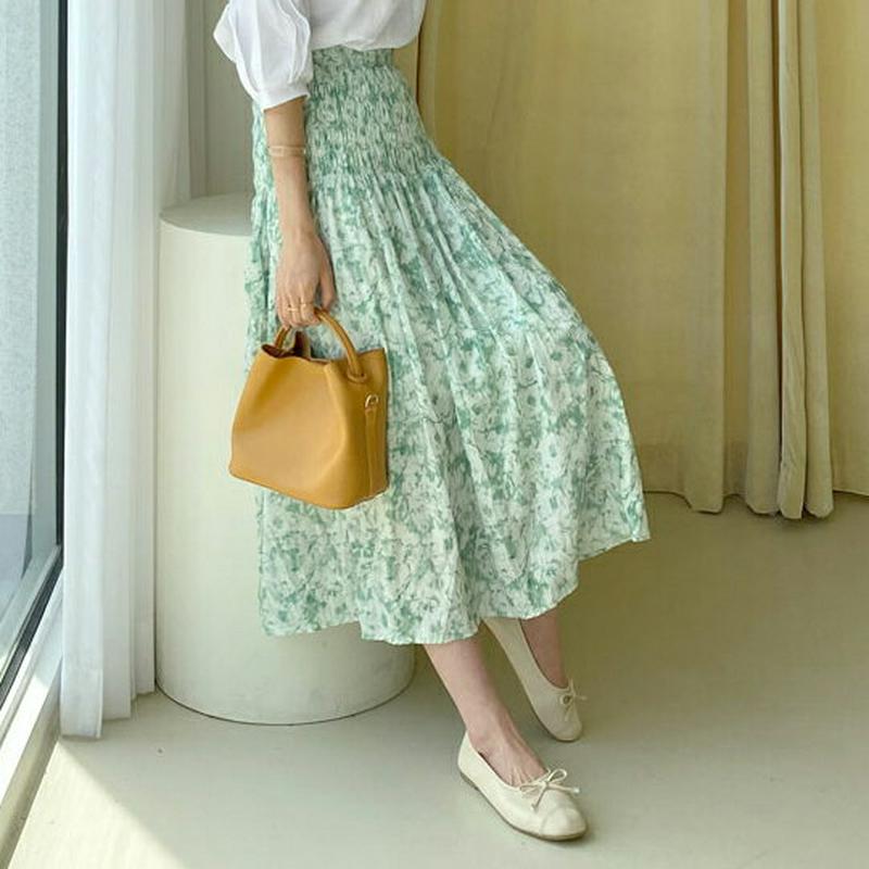 シャーリングパターンスカート・全2色・b62170 レディース【sk】【スカート ロング ロングスカート シャーリング 総柄 大