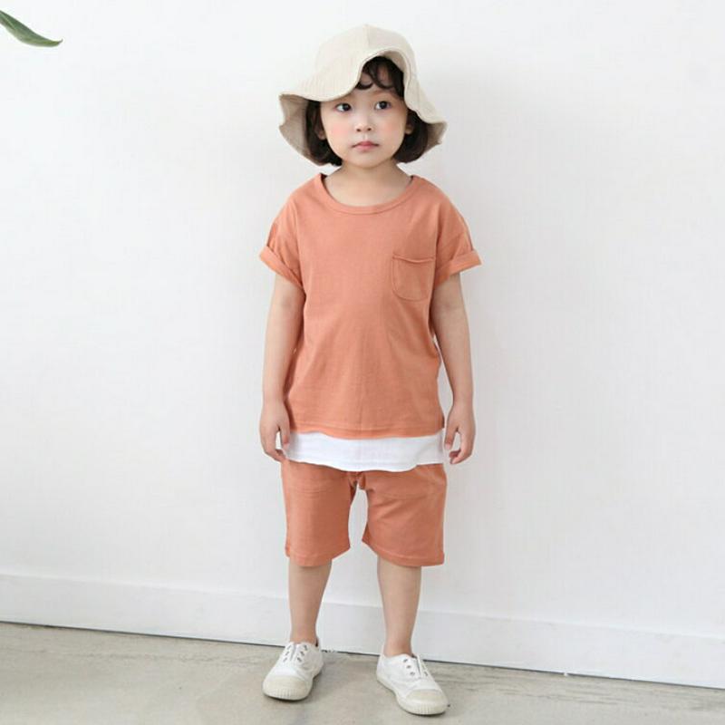 ワンポケット上下SET・p002219 キッズ【3~8才】【set】【セットアップ トップス Tシャツ 半袖 パンツ ズボン カジュアル 単色 無地 シンプル ベーシック カジュアル 女の子 男の子 子供 こども 子供服 こども服】【KIDS】