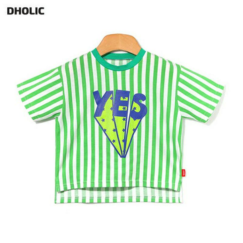 YESストライプTシャツ・p002129 キッズ【3~8才】【tops】【トップス Tシャツ 半袖 ロゴ ロゴT ストライプ 柄 カジュアル rハウ 女の子 男の子 子供 こども 子供服 こども服】【KIDS】