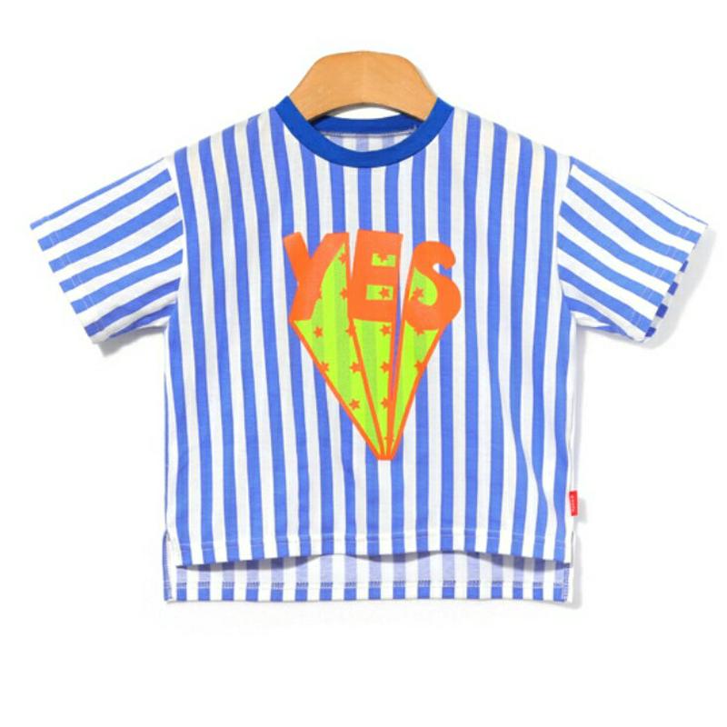 YESストライプTシャツ・p002129 キッズ【3~8才】【tops】【トップス Tシャツ 半袖 ロゴ ロゴT ストライプ 柄 カジュアル rハウ 女の子 男の子 子供 こども 子供服 こども服】【KIDS】