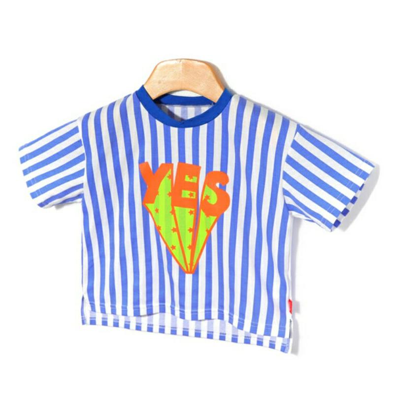 YESストライプTシャツ・p002129 キッズ【3~8才】【tops】【トップス Tシャツ 半袖 ロゴ ロゴT ストライプ 柄 カジュアル rハウ 女の子 男の子 子供 こども 子供服 こども服】【KIDS】