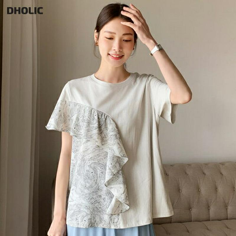 マーブリングラッフルTシャツ・全2色・b62185 レディース【tops】【トップス Tシャツ 半袖 ラッフル フリル マーブル