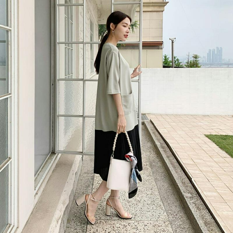 プリーツヘム配色ワンピース・全3色・b62201 レディース【ops】【ワンピース ミディ丈 ミディワンイース プリーツ プリー