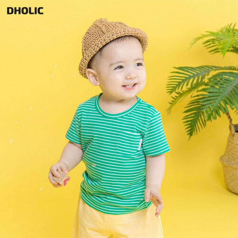 ワンポケットボーダーTシャツ(グリーン) p002070 キッズ 【0~2才】【tops】【トップス Tシャツ カットソー ボーダー 半袖 ハーフスリーブ ラウンドネック 子供 子供服 乳幼児 ベビー用 ベビー服 赤ちゃん 出産祝い プレゼント 春 夏】【KIDS】