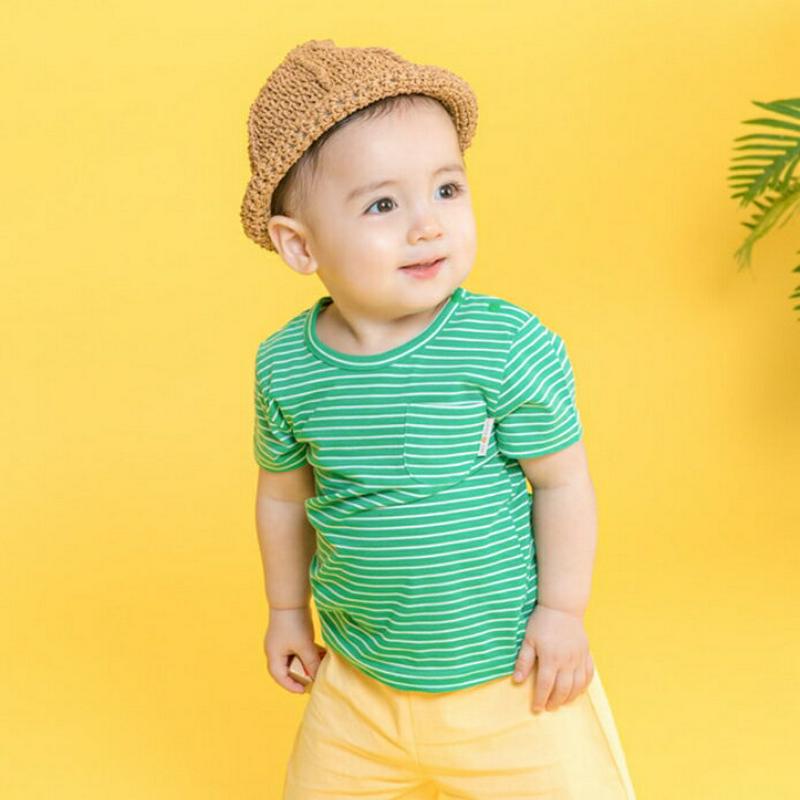 ワンポケットボーダーTシャツ(グリーン) p002070 キッズ 【0~2才】【tops】【トップス Tシャツ カットソー ボーダー 半袖 ハーフスリーブ ラウンドネック 子供 子供服 乳幼児 ベビー用 ベビー服 赤ちゃん 出産祝い プレゼント 春 夏】【KIDS】