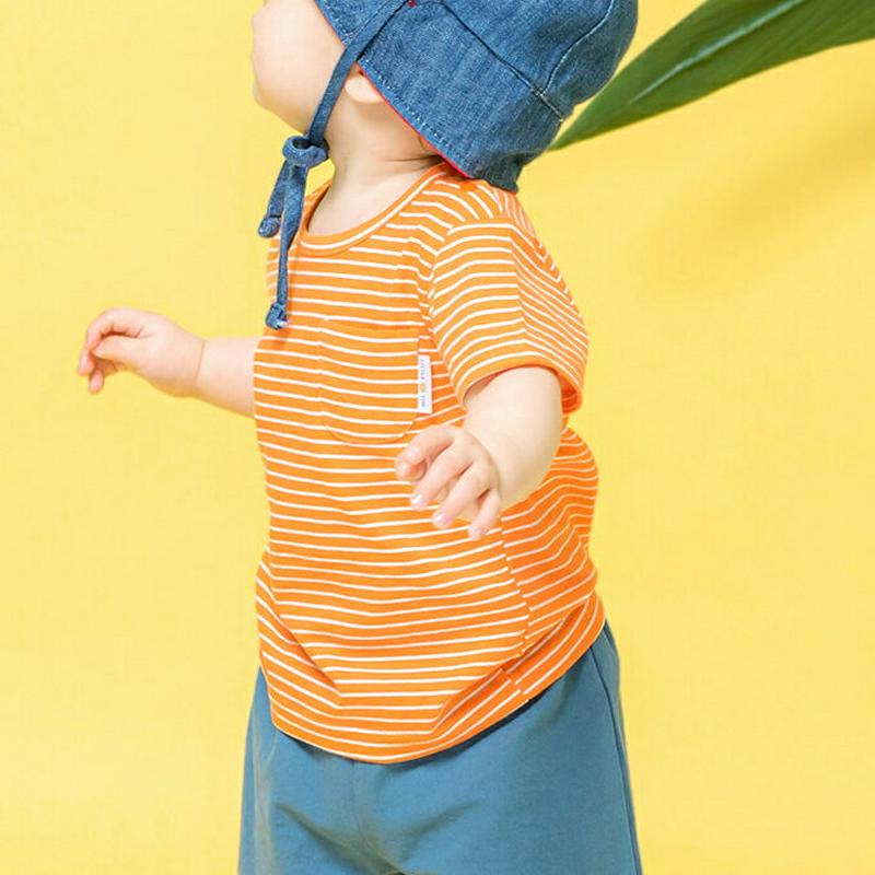 ワンポケットボーダーTシャツ(オレンジ) p002072 キッズ 【0~2才】【tops】【トップス Tシャツ カットソー ボーダー 半袖 ハーフスリーブ ラウンドネック 子供 子供服 乳幼児 ベビー用 ベビー服 赤ちゃん 出産祝い プレゼント 春 夏】【KIDS】