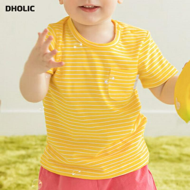 ワンポケットボーダーTシャツ(イエロー) p002069 キッズ 【0~2才】【tops】【トップス Tシャツ カットソー ボーダー 半袖 ハーフスリーブ ラウンドネック 子供 子供服 乳幼児 ベビー用 ベビー服 赤ちゃん 出産祝い プレゼント 春 夏】【KIDS】