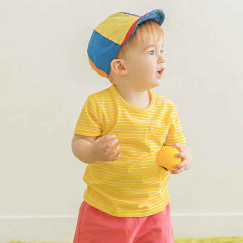 ワンポケットボーダーTシャツ(イエロー) p002069 キッズ 【0~2才】【tops】【トップス Tシャツ カットソー ボーダー 半袖 ハーフスリーブ ラウンドネック 子供 子供服 乳幼児 ベビー用 ベビー服 赤ちゃん 出産祝い プレゼント 春 夏】【KIDS】
