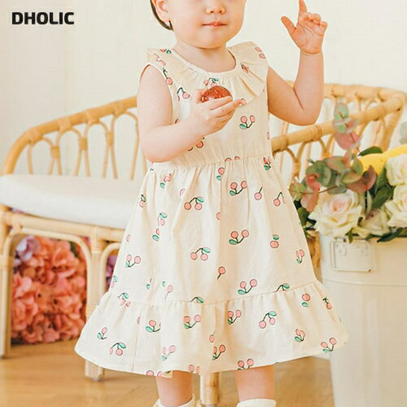 チェリー柄ラッフルネックワンピース p001494 キッズ 【0~2才】【ops】【ワンピース ラウンドネック ノースリーブ スリーブレス ティアード フリル フレア パターン 子供 子供服 乳幼児 ベビー服 赤ちゃん 出産祝い プレゼント 春 夏】【KIDS】