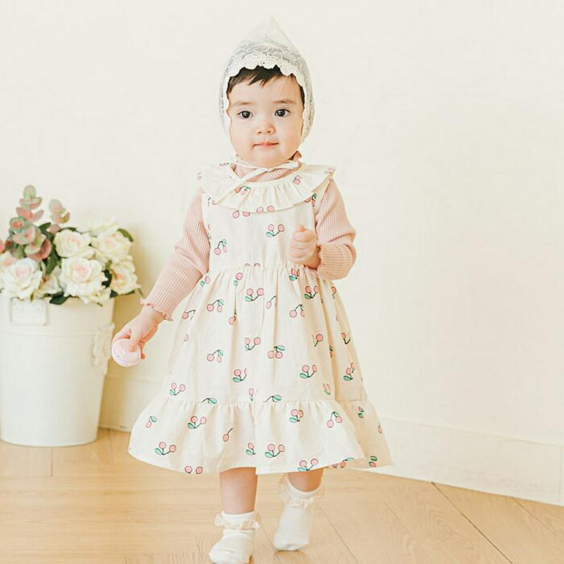 チェリー柄ラッフルネックワンピース p001494 キッズ 【0~2才】【ops】【ワンピース ラウンドネック ノースリーブ スリーブレス ティアード フリル フレア パターン 子供 子供服 乳幼児 ベビー服 赤ちゃん 出産祝い プレゼント 春 夏】【KIDS】