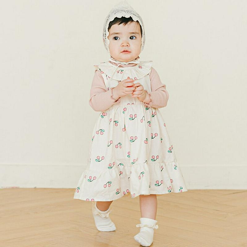 チェリー柄ラッフルネックワンピース p001494 キッズ 【0~2才】【ops】【ワンピース ラウンドネック ノースリーブ スリーブレス ティアード フリル フレア パターン 子供 子供服 乳幼児 ベビー服 赤ちゃん 出産祝い プレゼント 春 夏】【KIDS】
