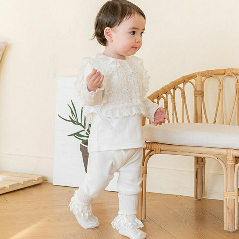 レースネックTシャツ p001477 キッズ 【0~2才】【tops】【韓国 ファッション トップス Tシャツ カットソー ラウンドネック 長袖 レース ネック 女の子 お出かけ 子供 子供服 乳幼児 ベビー用 ベビー服 赤ちゃん 出産祝い プレゼント 春 夏】【KIDS】