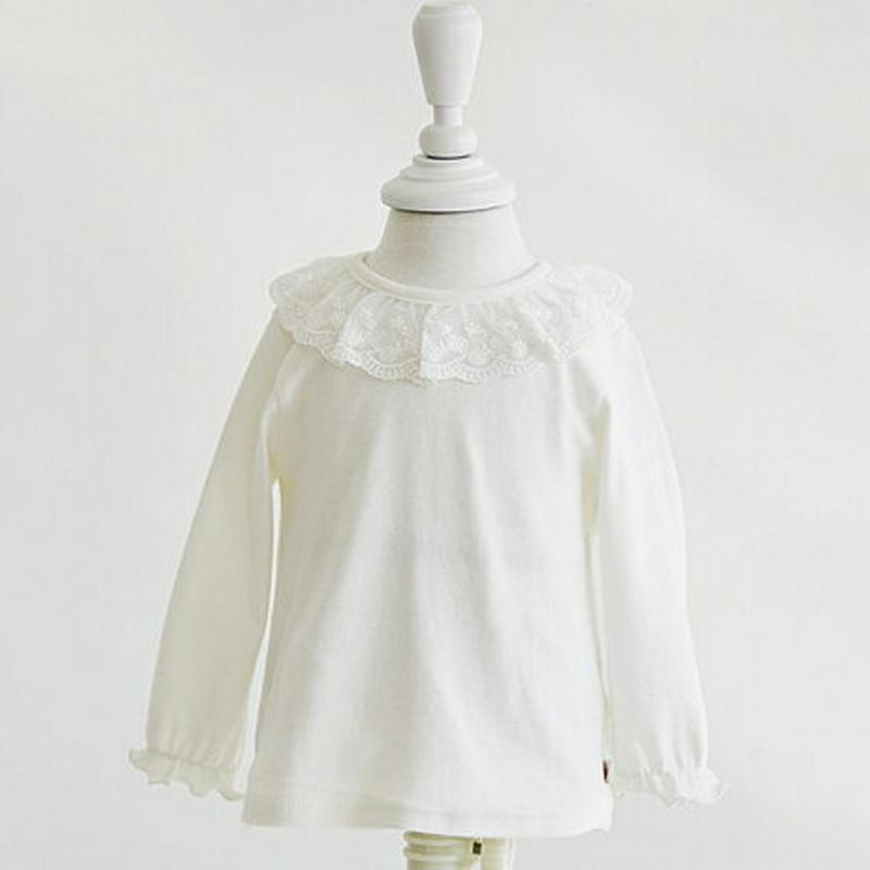 レースネックTシャツ p001477 キッズ 【0~2才】【tops】【韓国 ファッション トップス Tシャツ カットソー ラウンドネック 長袖 レース ネック 女の子 お出かけ 子供 子供服 乳幼児 ベビー用 ベビー服 赤ちゃん 出産祝い プレゼント 春 夏】【KIDS】