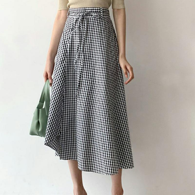 ストラップ付チェックフレアスカート・全2色・b59327 レディース 【sk】【スカート ロング ロングスカート チェック チェ