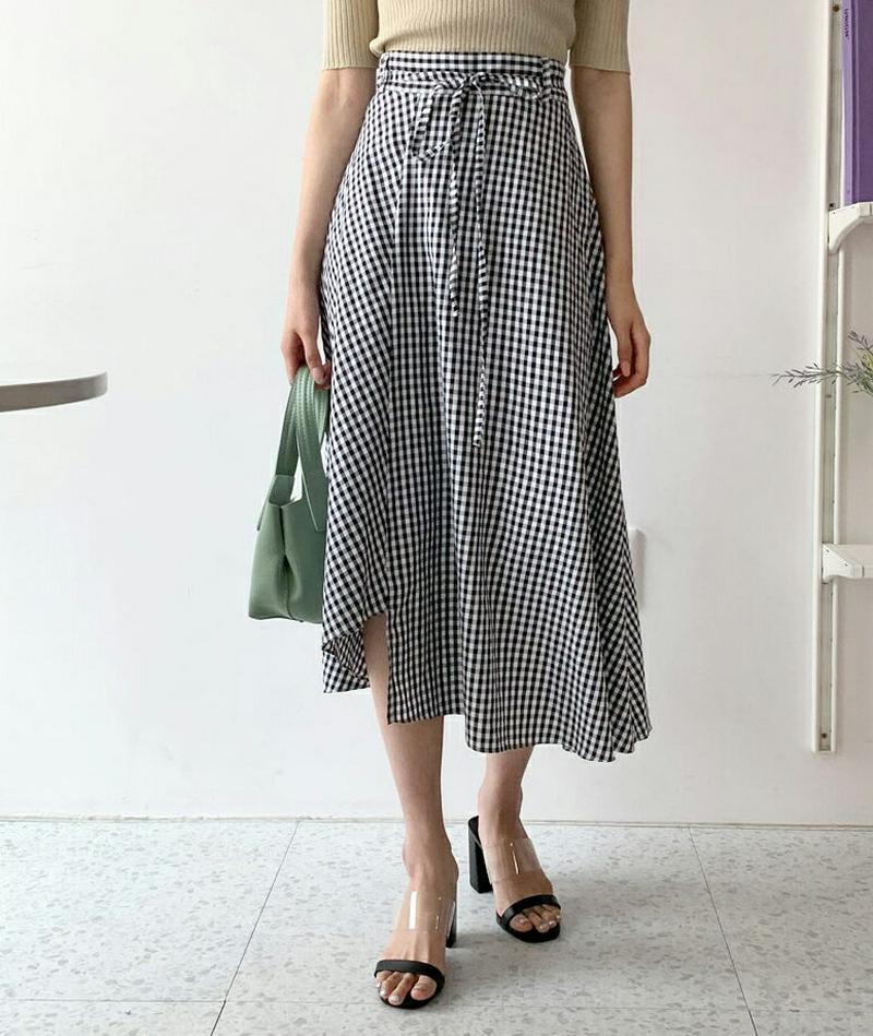 ストラップ付チェックフレアスカート・全2色・b59327 レディース 【sk】【スカート ロング ロングスカート チェック チェ