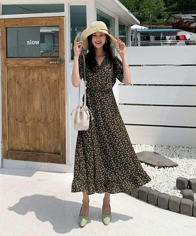 ラップフローラルワンピース・全3色・t59321 レディース 【ops】【ワンピース ロング ロングワンピース 半袖 花柄 小花