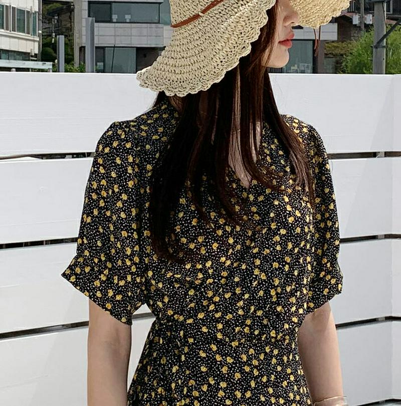 ラップフローラルワンピース・全3色・t59321 レディース 【ops】【ワンピース ロング ロングワンピース 半袖 花柄 小花