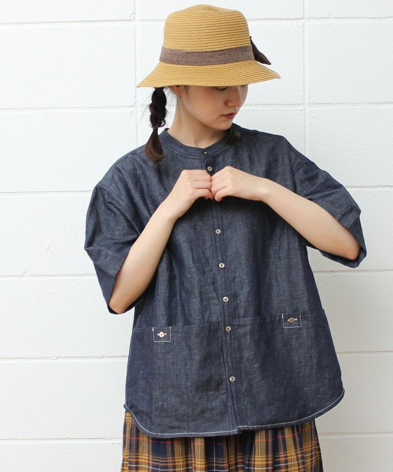 mat リネンコットンデニム　作業ポケットシャツ（mat quotidien）
