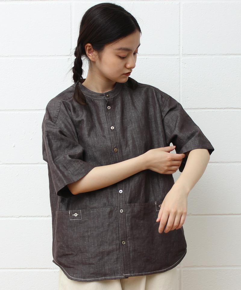 mat リネンコットンデニム　作業ポケットシャツ（mat quotidien）