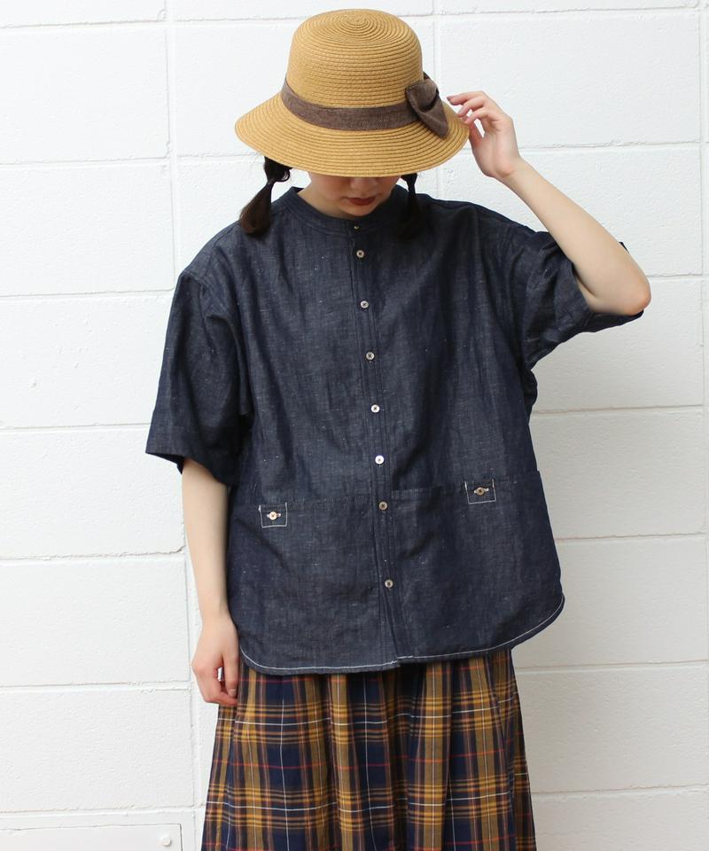mat リネンコットンデニム　作業ポケットシャツ（mat quotidien）