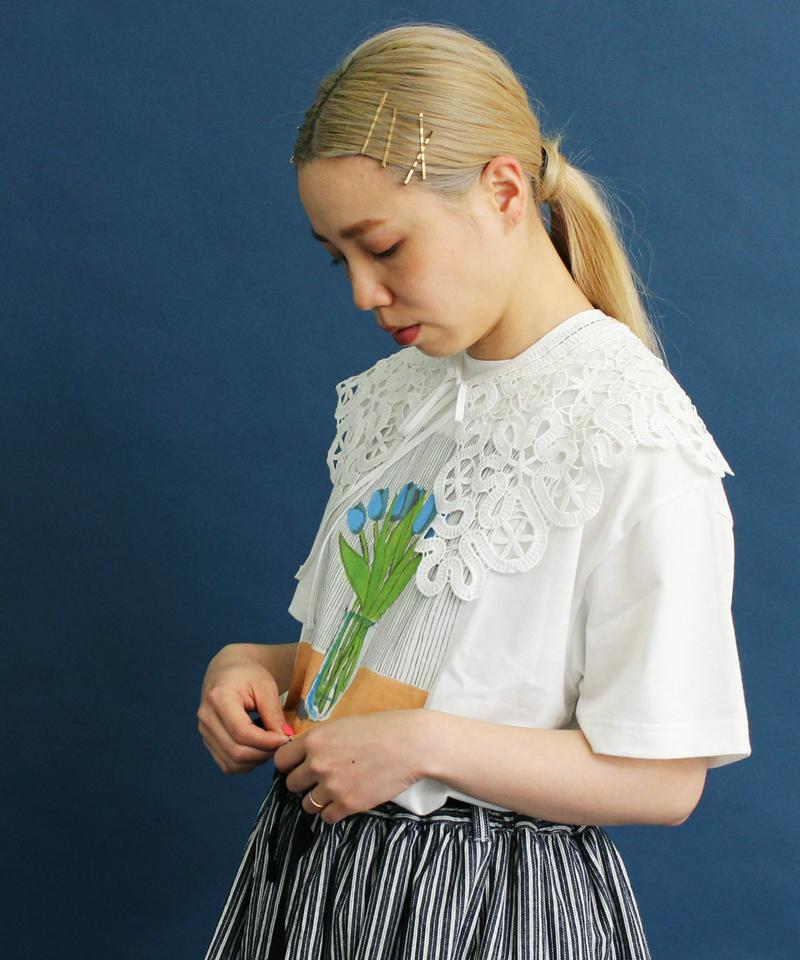 〇eiπe 「うさぎ刺繍」　レース衿パフ袖ブラウス（eiπe）