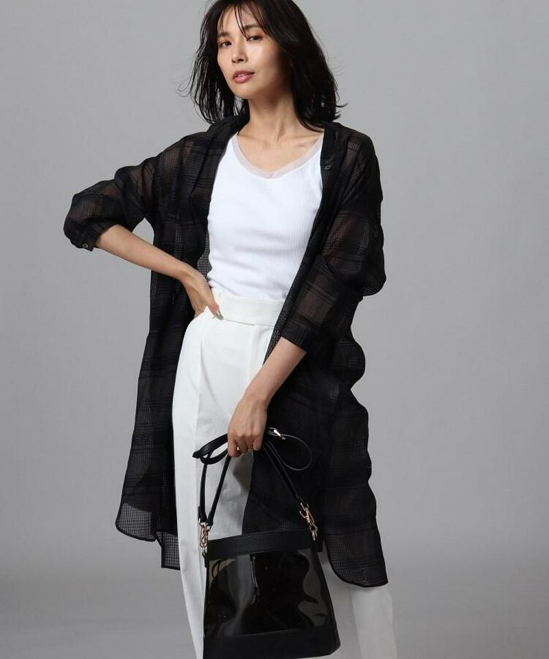 コットンシルクチェックロングシャツ