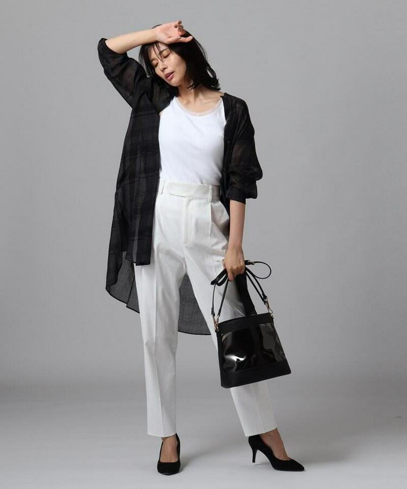 コットンシルクチェックロングシャツ