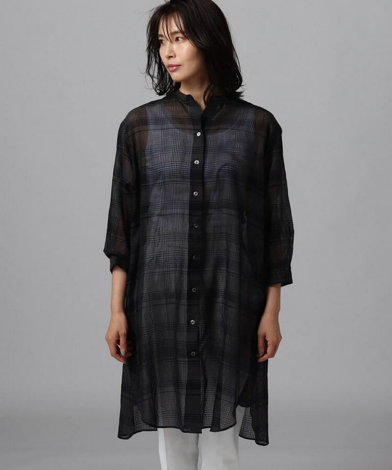 コットンシルクチェックロングシャツ
