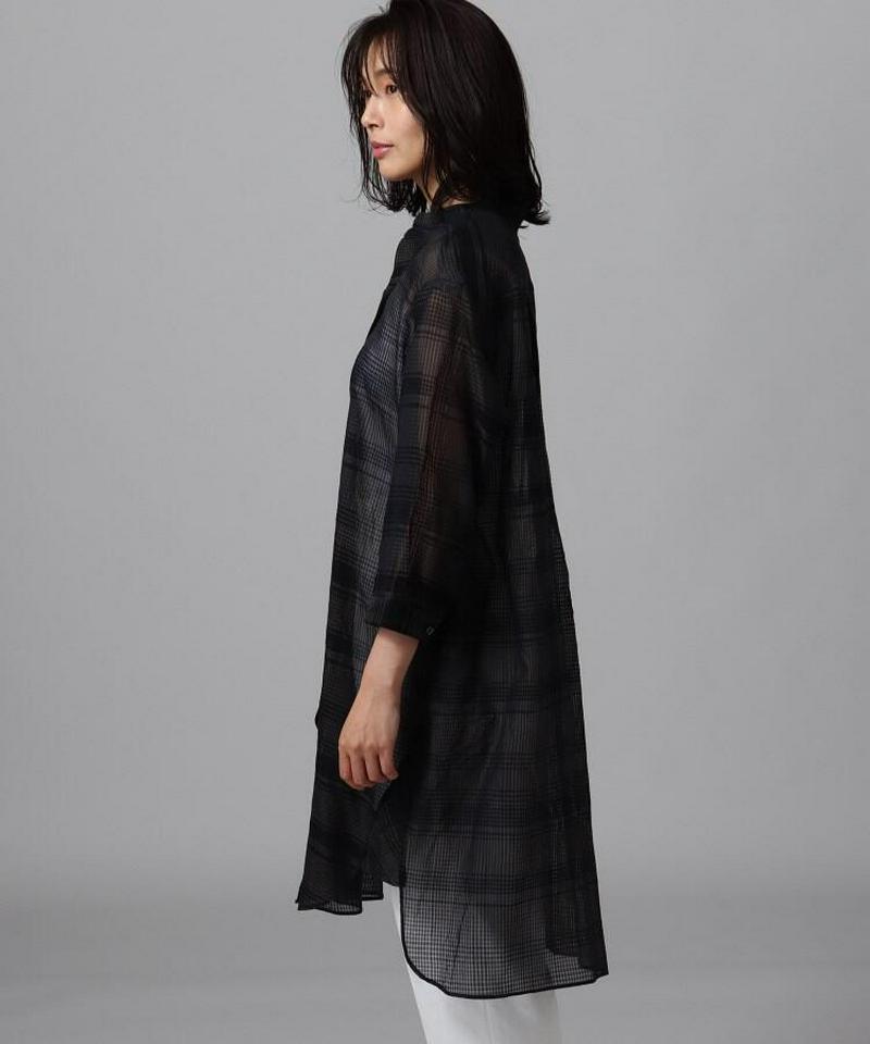 コットンシルクチェックロングシャツ