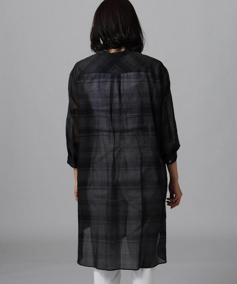 コットンシルクチェックロングシャツ