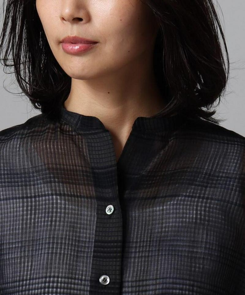コットンシルクチェックロングシャツ