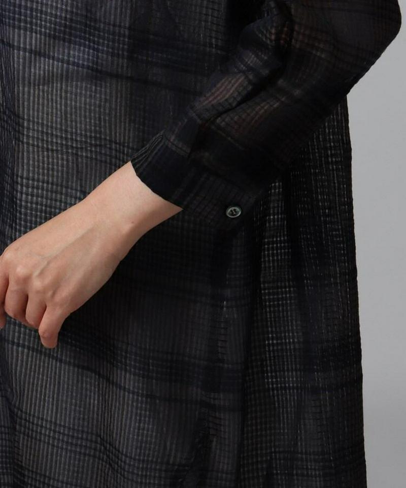 コットンシルクチェックロングシャツ