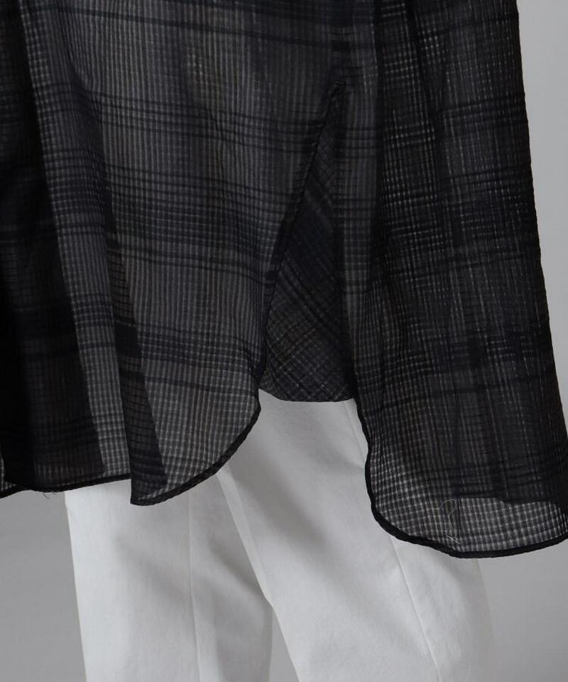 コットンシルクチェックロングシャツ