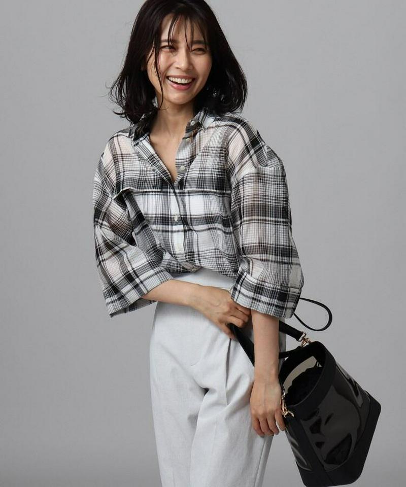 コットンシルクチェックシャツ