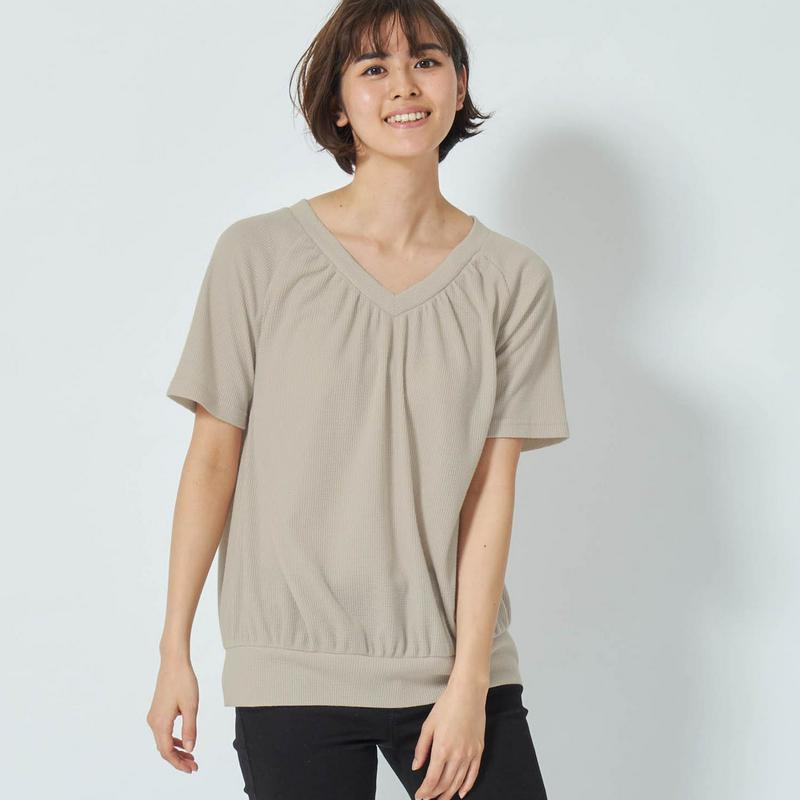 【期間限定セール】におい気にならないＶネックギャザーＴシャツ【抗菌防臭・吸汗速乾】