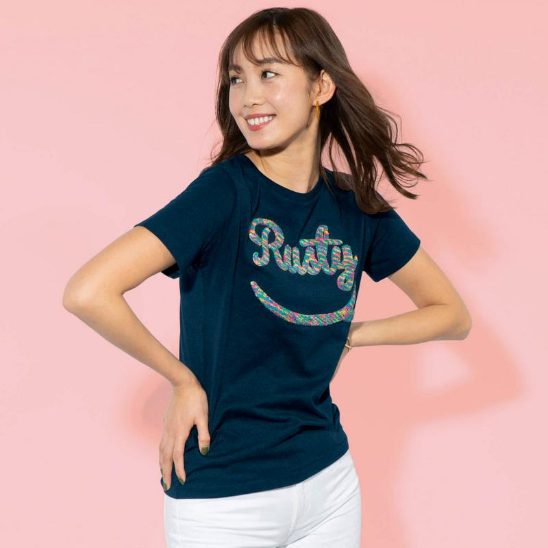 運動時・普段着にもＯＫ！スマイル刺しゅう半袖Ｔシャツ【吸汗速乾・ＵＶケア】