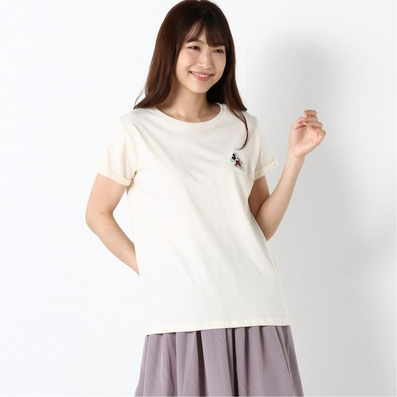 胸刺繍ワイドＴシャツ（ボーダー・無地）「ミッキーマウス」（ディズニー）