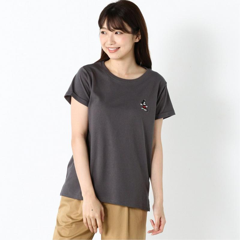 胸刺繍ワイドＴシャツ（ボーダー・無地）「ミッキーマウス」（ディズニー）