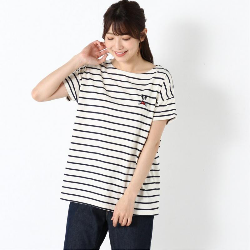 胸刺繍ワイドＴシャツ（ボーダー・無地）「ミッキーマウス」（ディズニー）