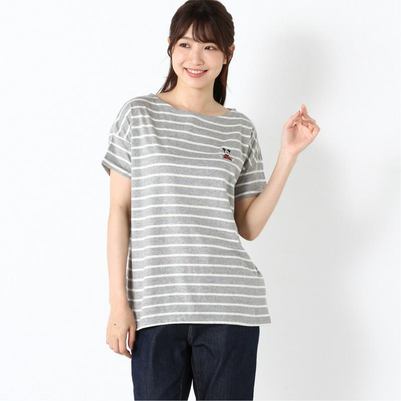 胸刺繍ワイドＴシャツ（ボーダー・無地）「ミッキーマウス」（ディズニー）