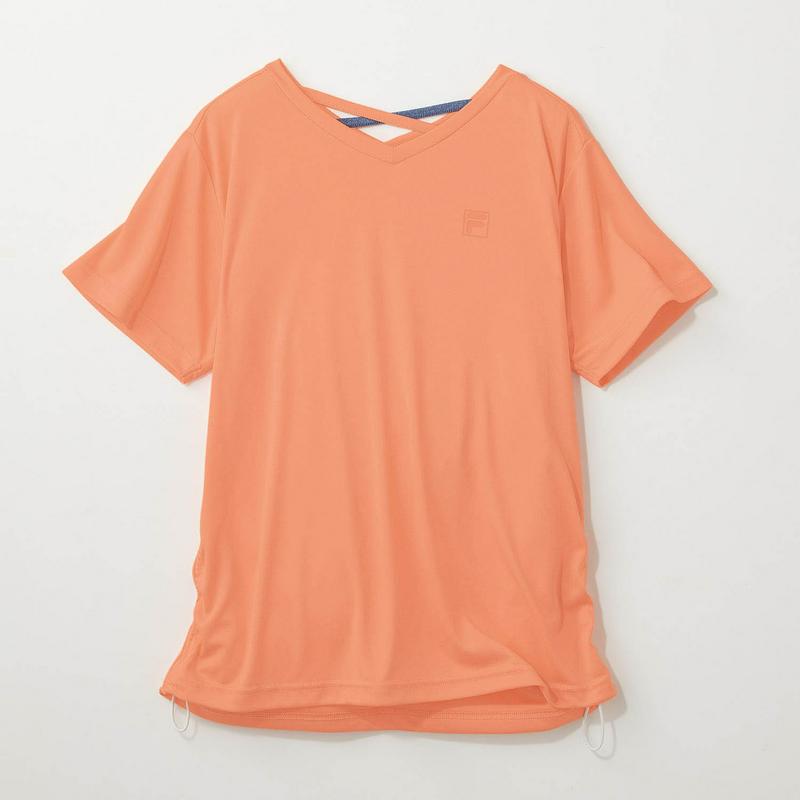 配色がおしゃれ！サイドシャーリングバッククロス半袖Ｔシャツ