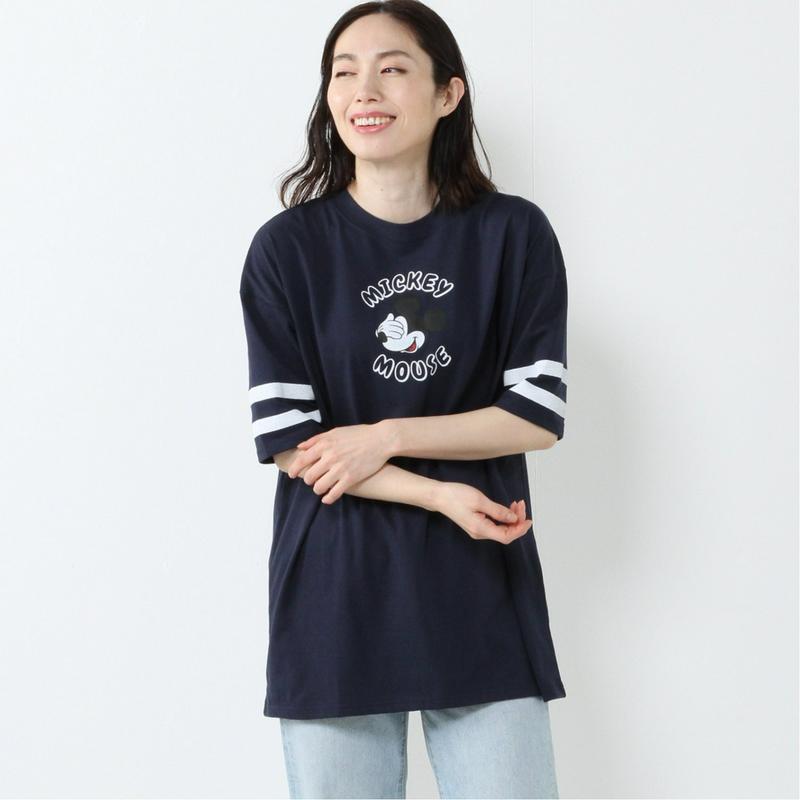 袖ライン目隠しミッキーマウスＢＩＧＴシャツ【Ｍ～３Ｌ】（ディズニー）